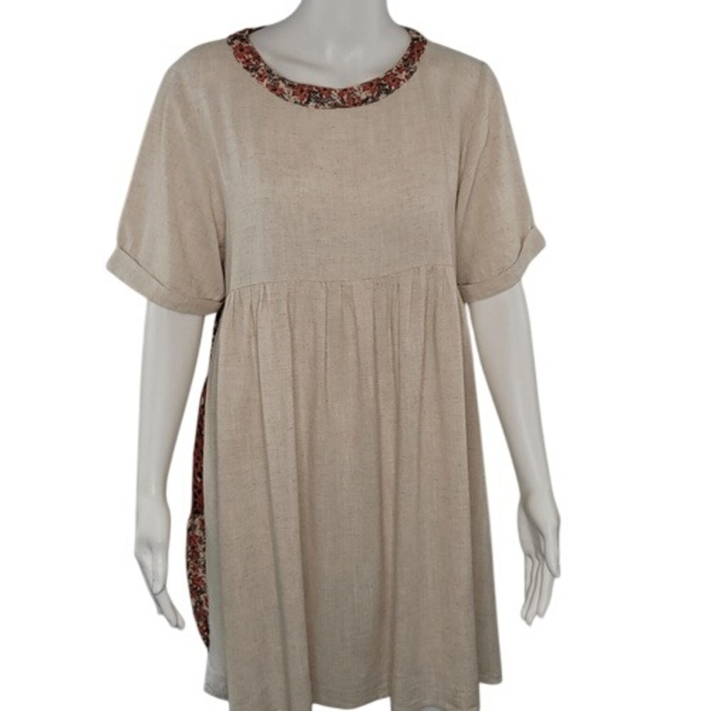 Umgee Linen Blend Sheer Back‎ Tunic Dress